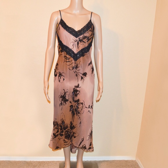 Papell Boutique Dresses & Skirts - Papell Boutique Brown Silk Bead/Sequin Slip Dress